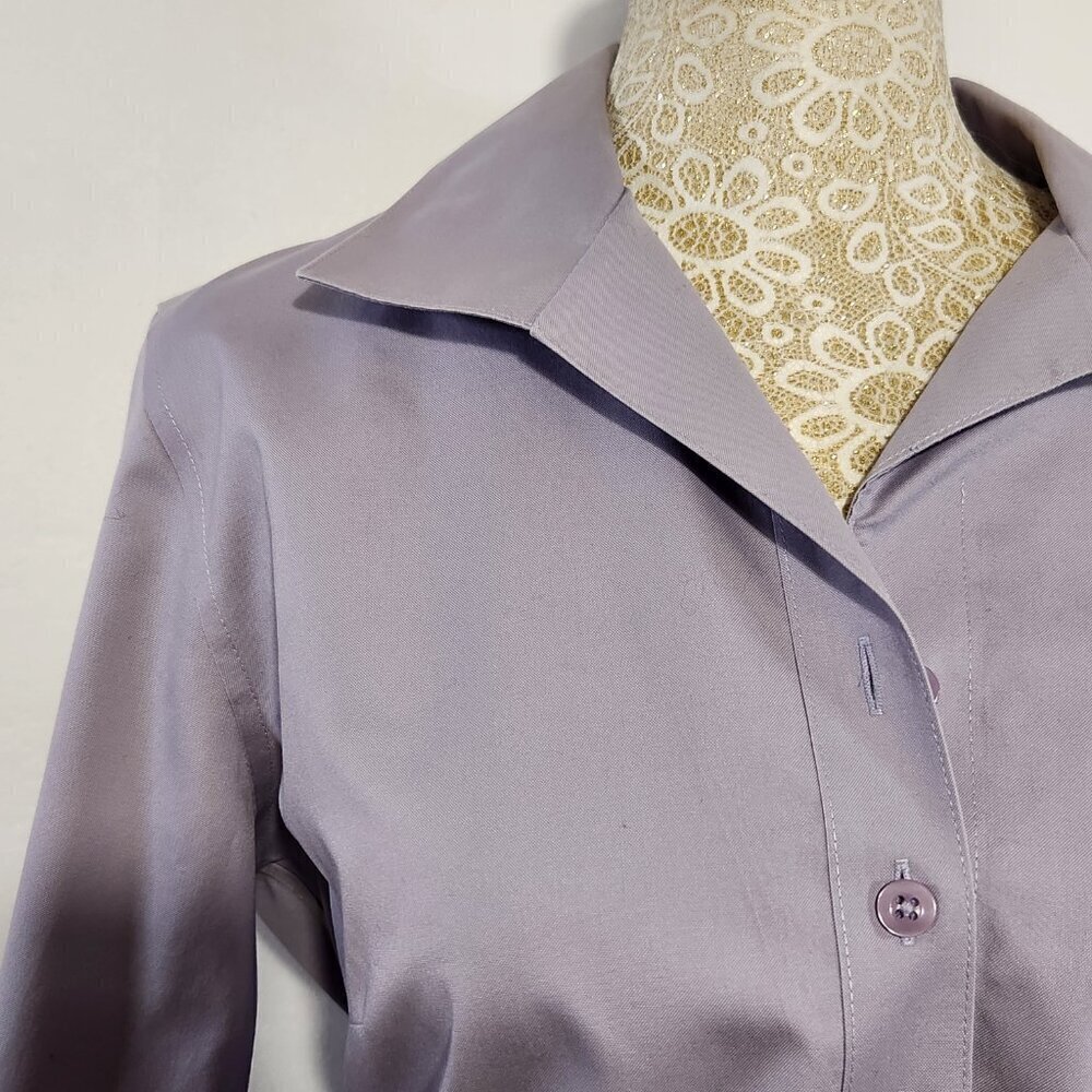 Chico's Women's Size 0/4-6 Lavender Non Iron Stretch 3/4 Sleeve Button Up Shirt - Picture 5 of 15